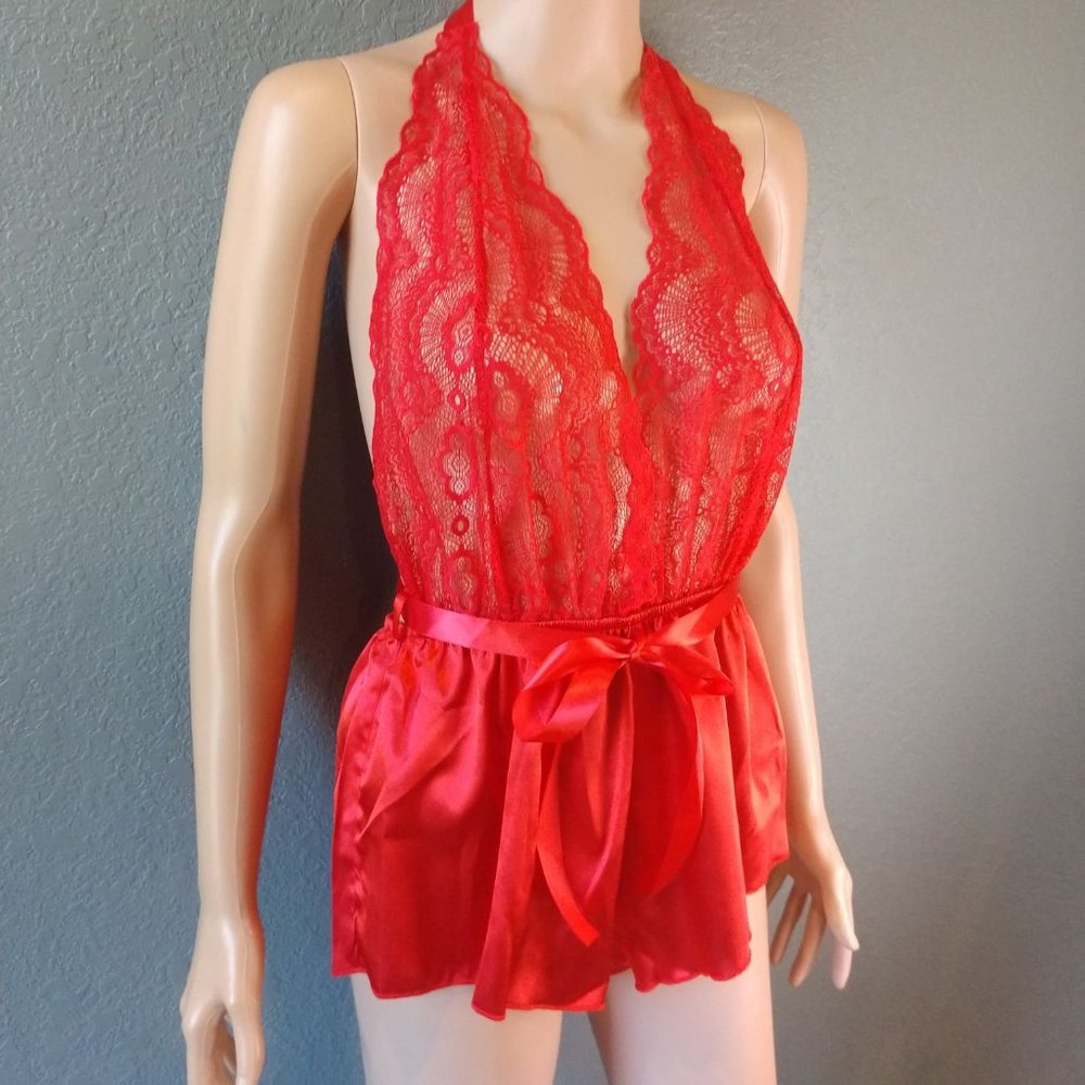 Red Lace and Satin one Piece Lingerie size Small